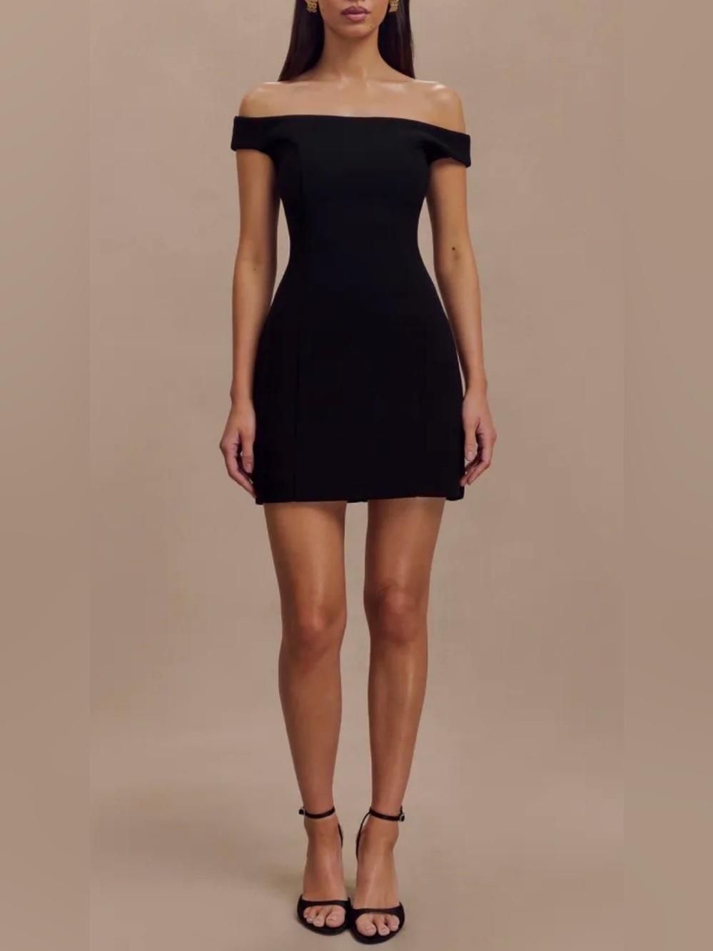Meshki Cassidy Crepe Off Shoulder Mini Dress in Black NWT